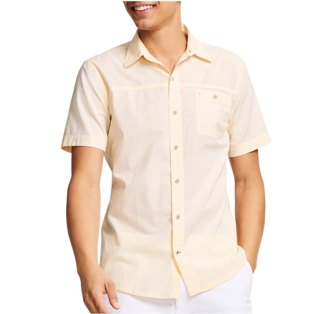 IZOD Saltwater Mens Short Sleeve Button Down Shirt 100% Cotton Front Pocket Sz S